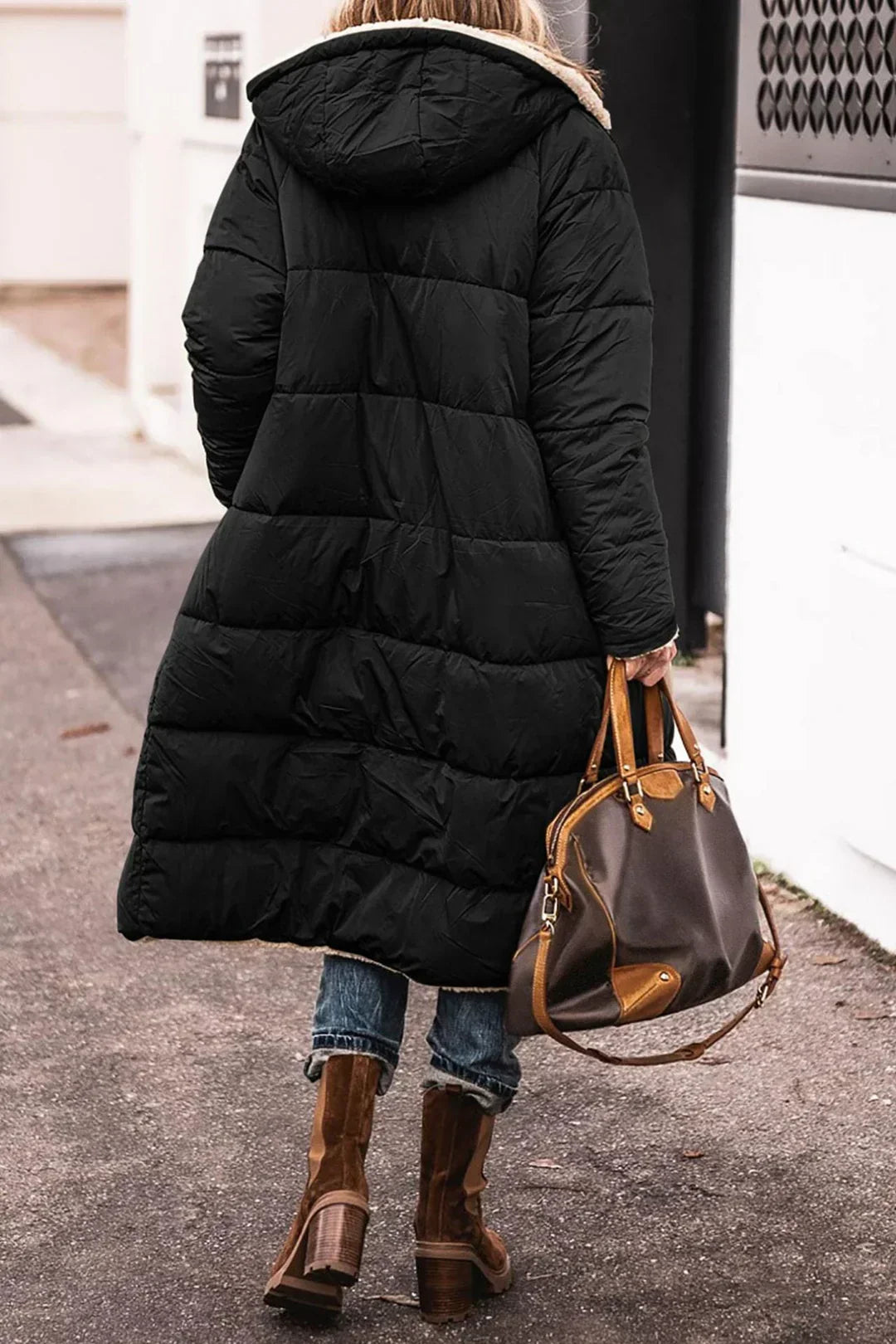 Sherpa-Lined Long Puffer Jacket