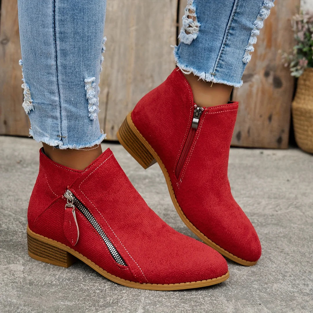 Suede Ankle Boots with Side Zipper