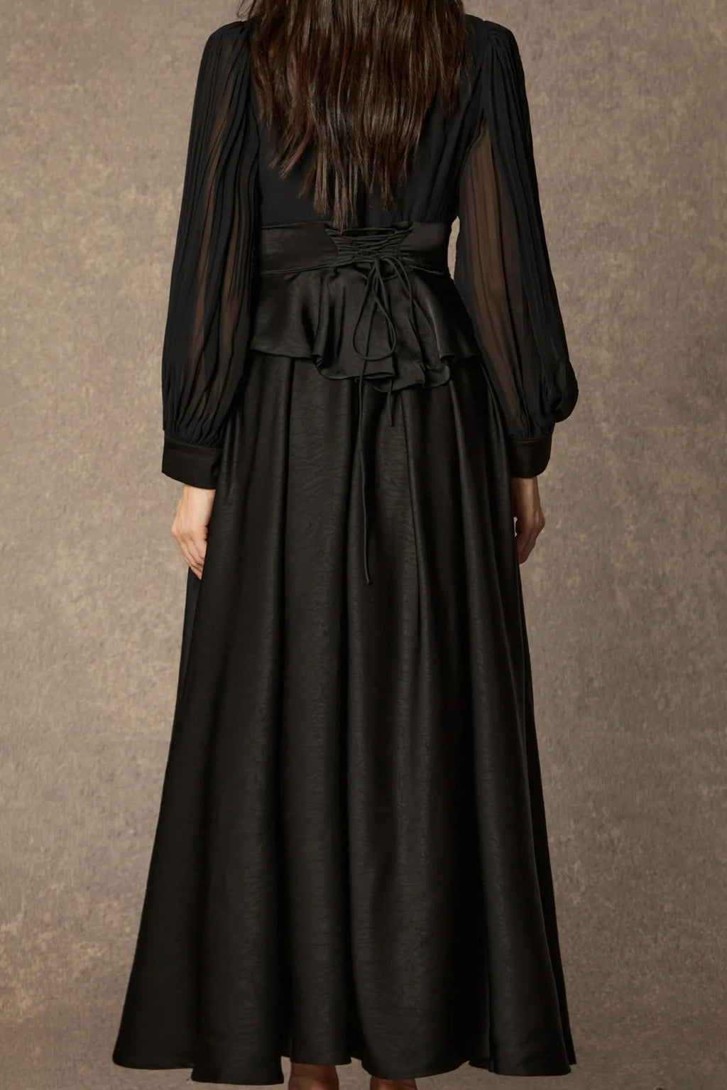 Black Beaded Collar Corset Maxi Dress