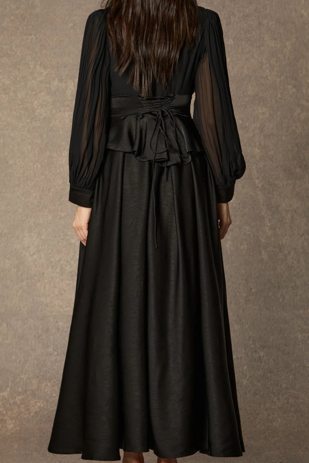 Black Beaded Collar Corset Maxi Dress