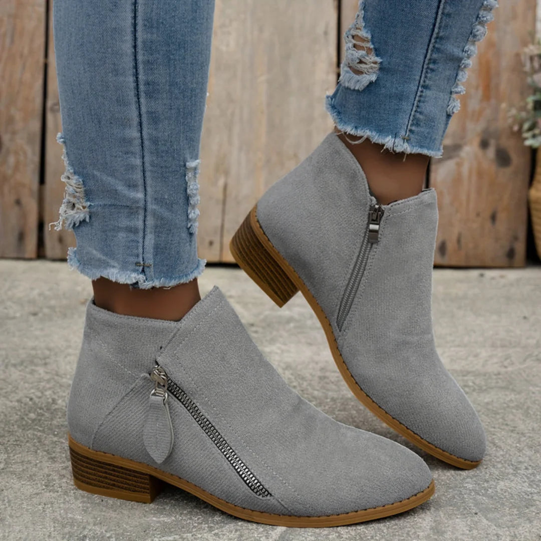 Suede Ankle Boots with Side Zipper