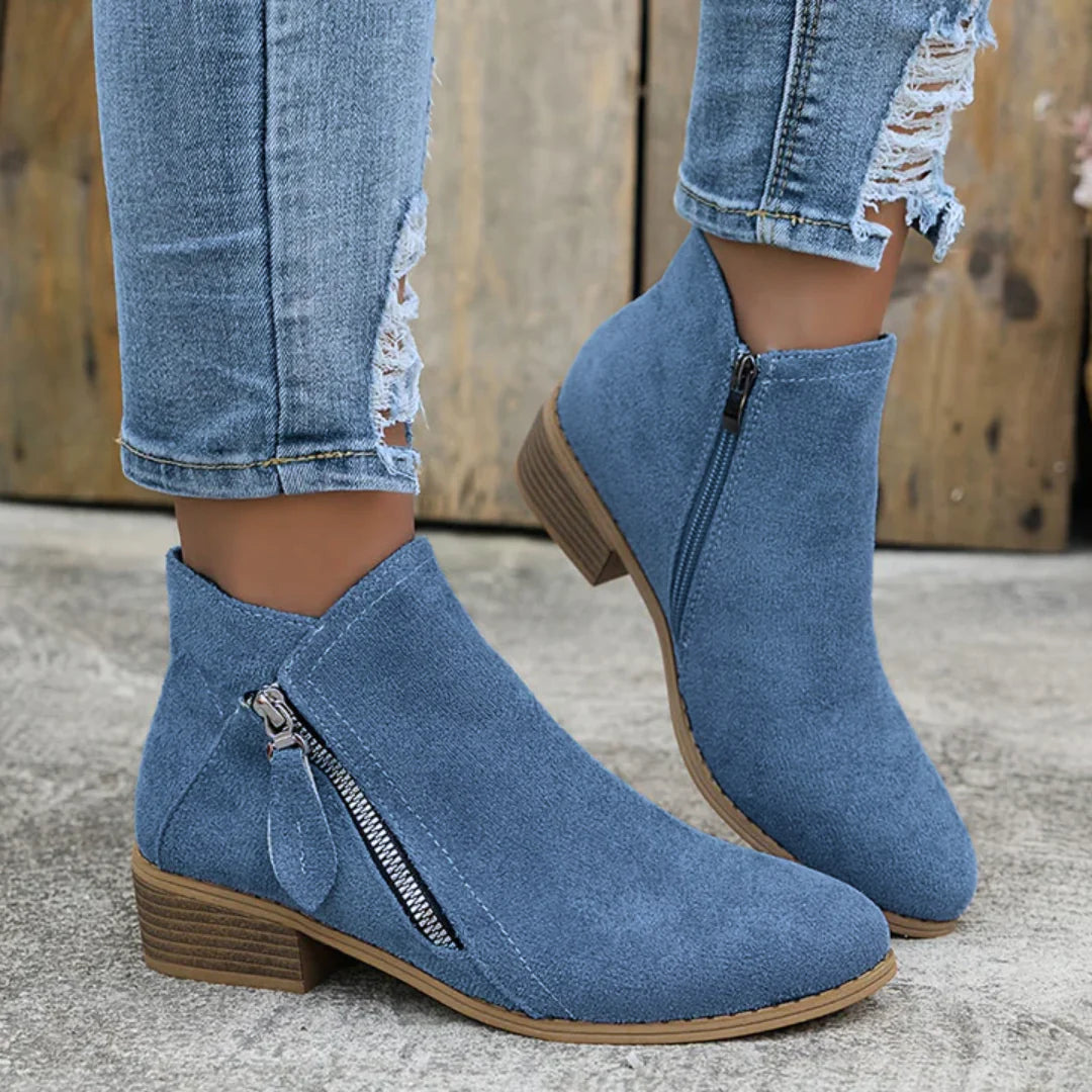 Suede Ankle Boots with Side Zipper