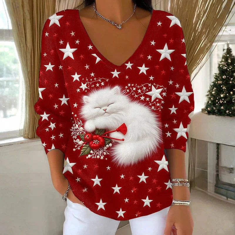 Festive White Cat Sweater