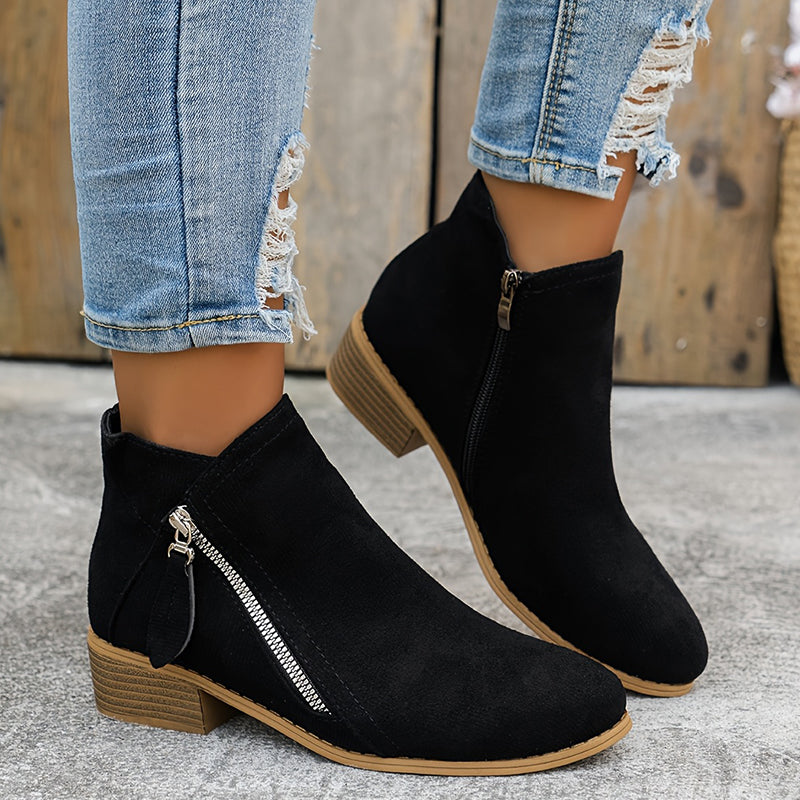 Suede Ankle Boots with Side Zipper