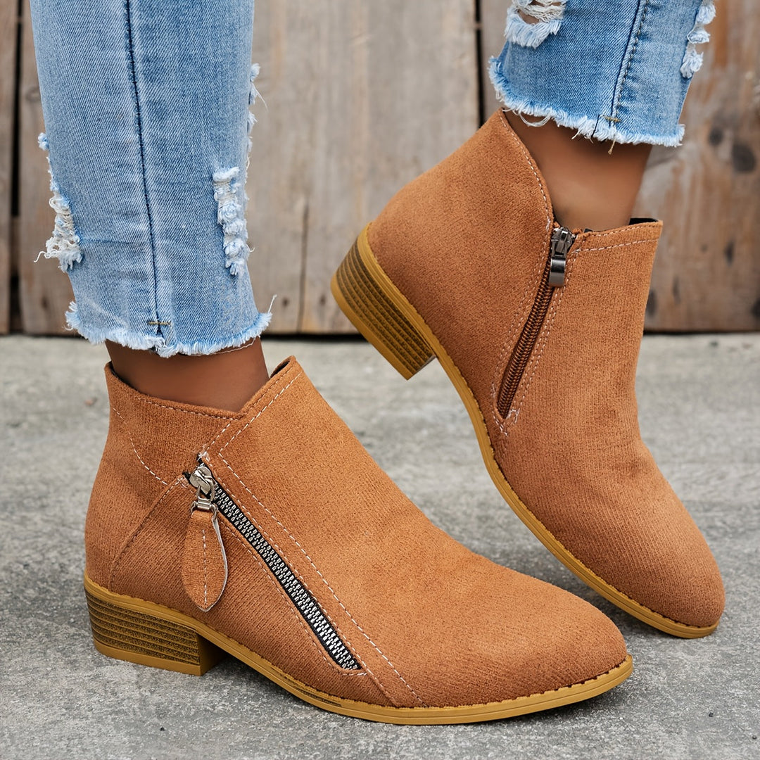Suede Ankle Boots with Side Zipper