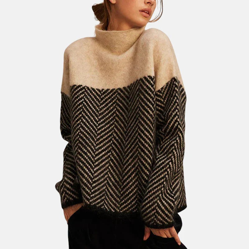 Chevron Knit High-Neck Sweater