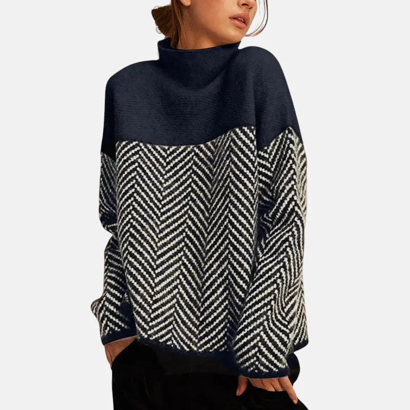 Chevron Knit High-Neck Sweater