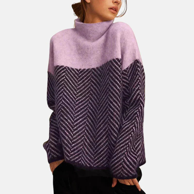 Chevron Knit High-Neck Sweater