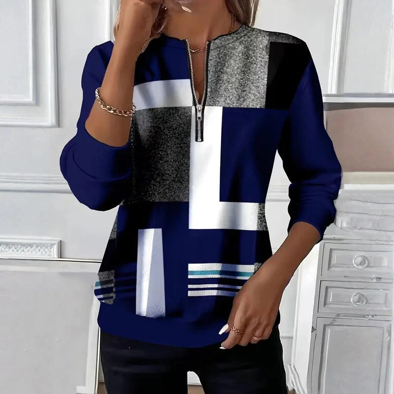 Abstract Color Block Half-Zip Sweatshirt