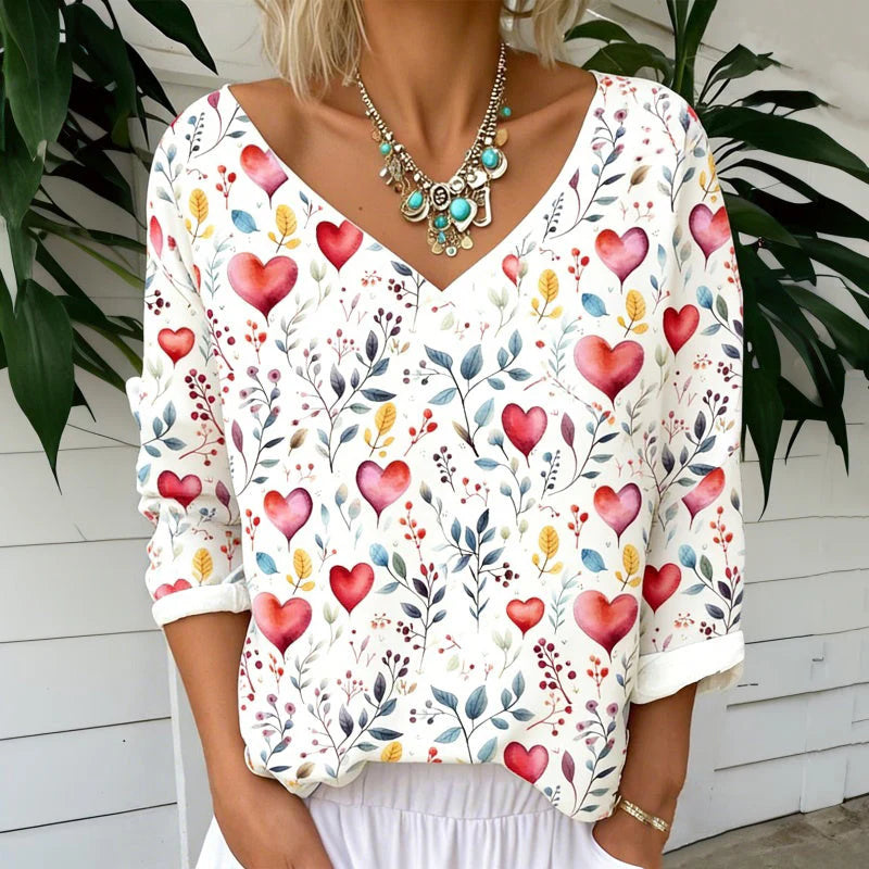 Heart & Floral Print Blouse