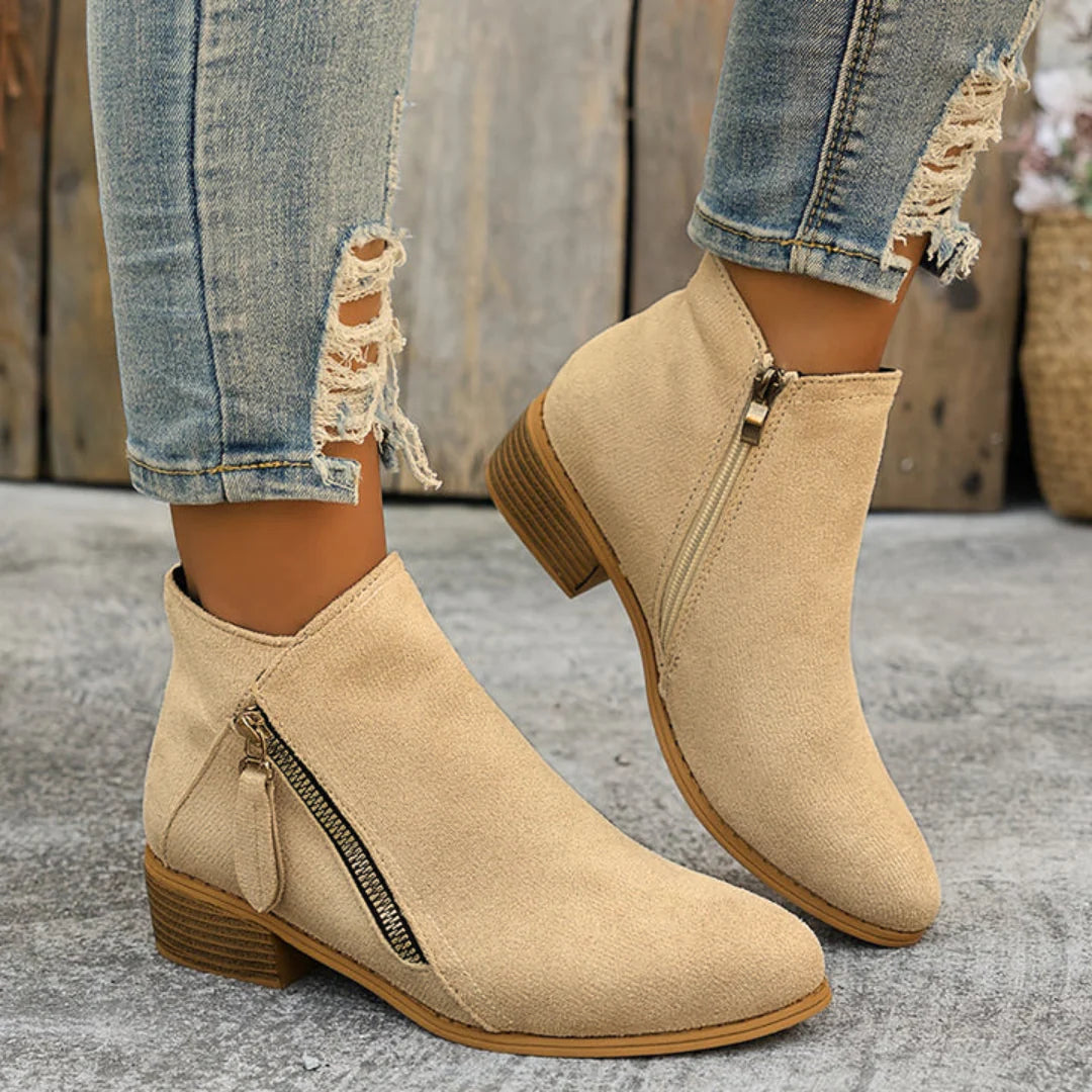 Suede Ankle Boots with Side Zipper