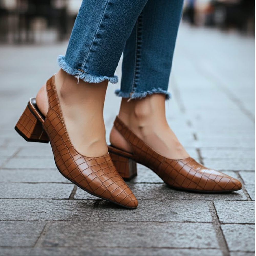 Pointed-Toe Slingback Block Heels