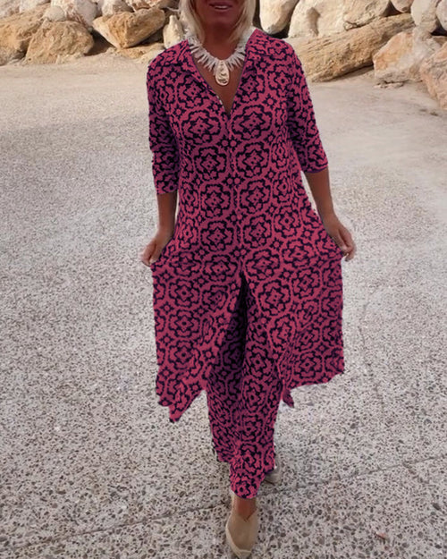 Printed Button-Front Two-Piece Set