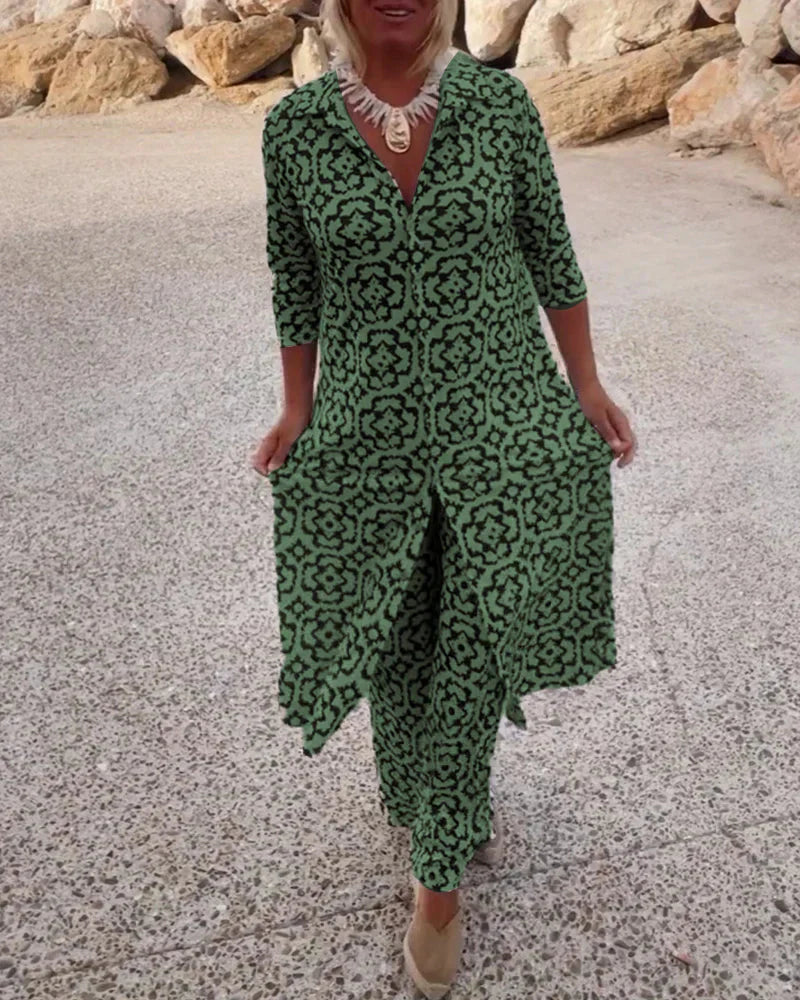 Printed Button-Front Two-Piece Set