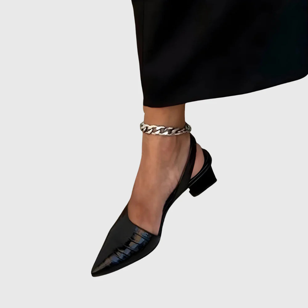 Pointed-Toe Slingback Block Heels
