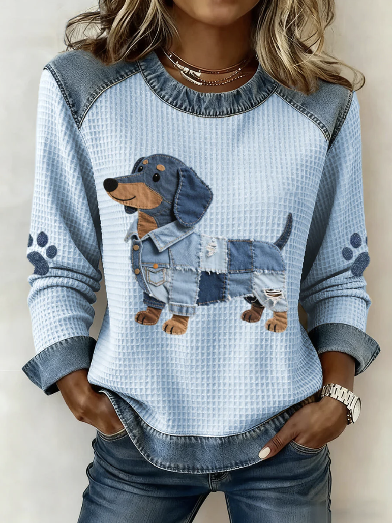 Denim Patchwork Dachshund Sweater