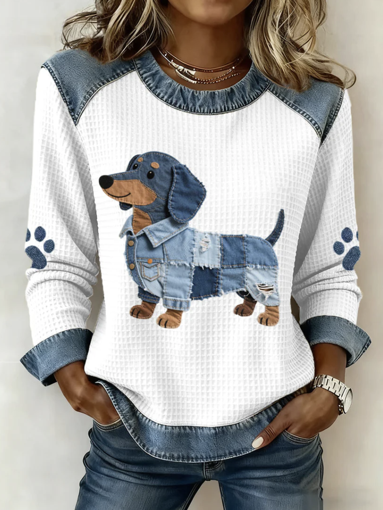 Denim Patchwork Dachshund Sweater