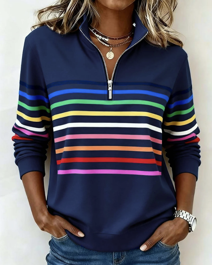 Rainbow Stripe Quarter-Zip Sweater