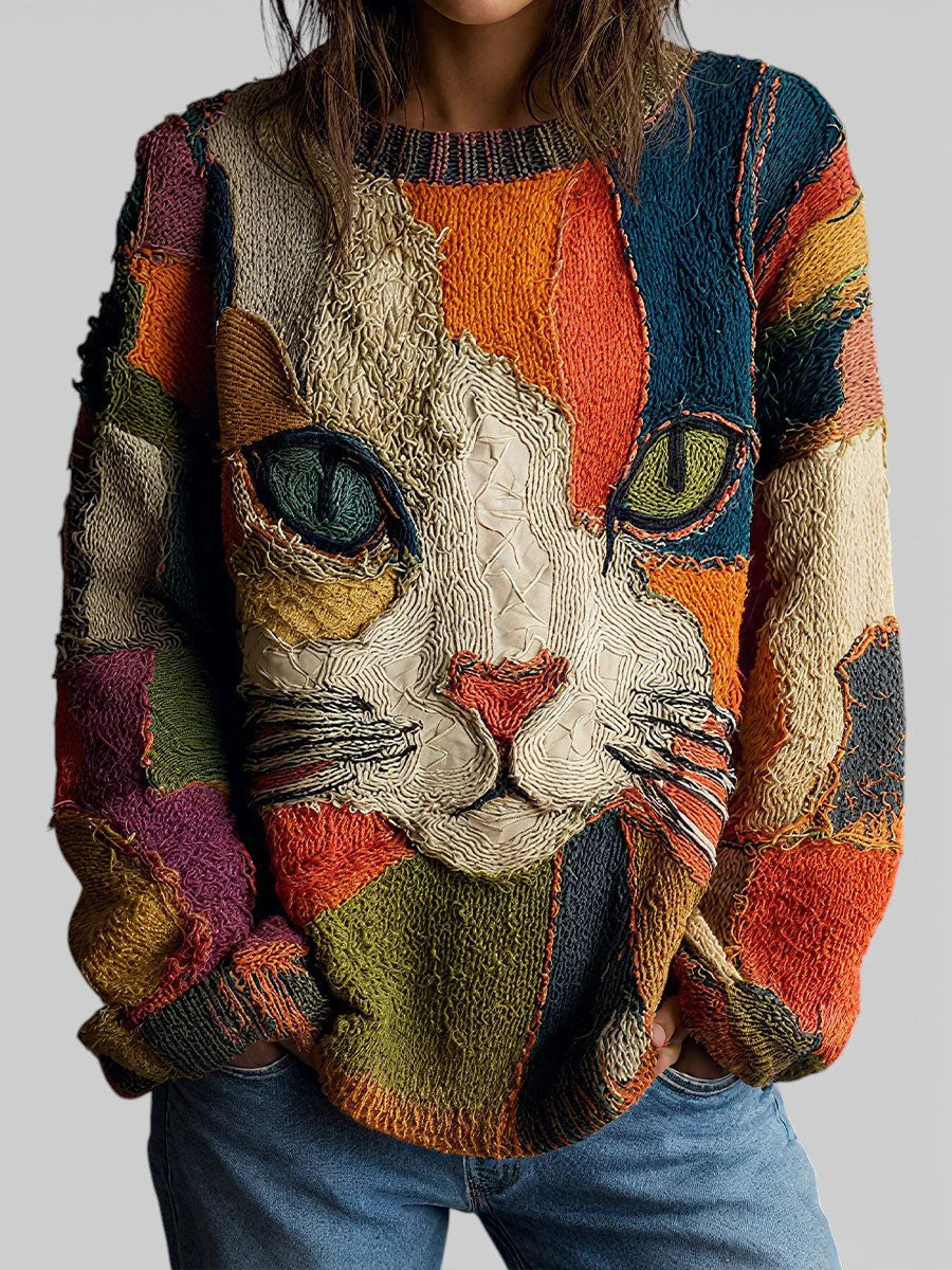 Patchwork Cat Knit Sweater