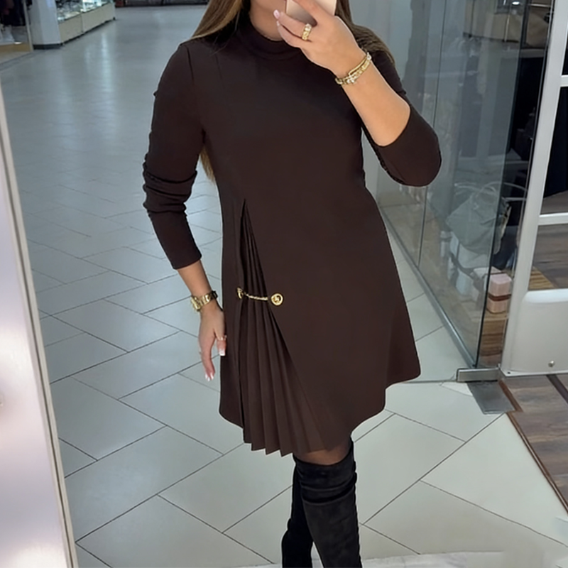 Long Sleeve Pleated Shift Dress
