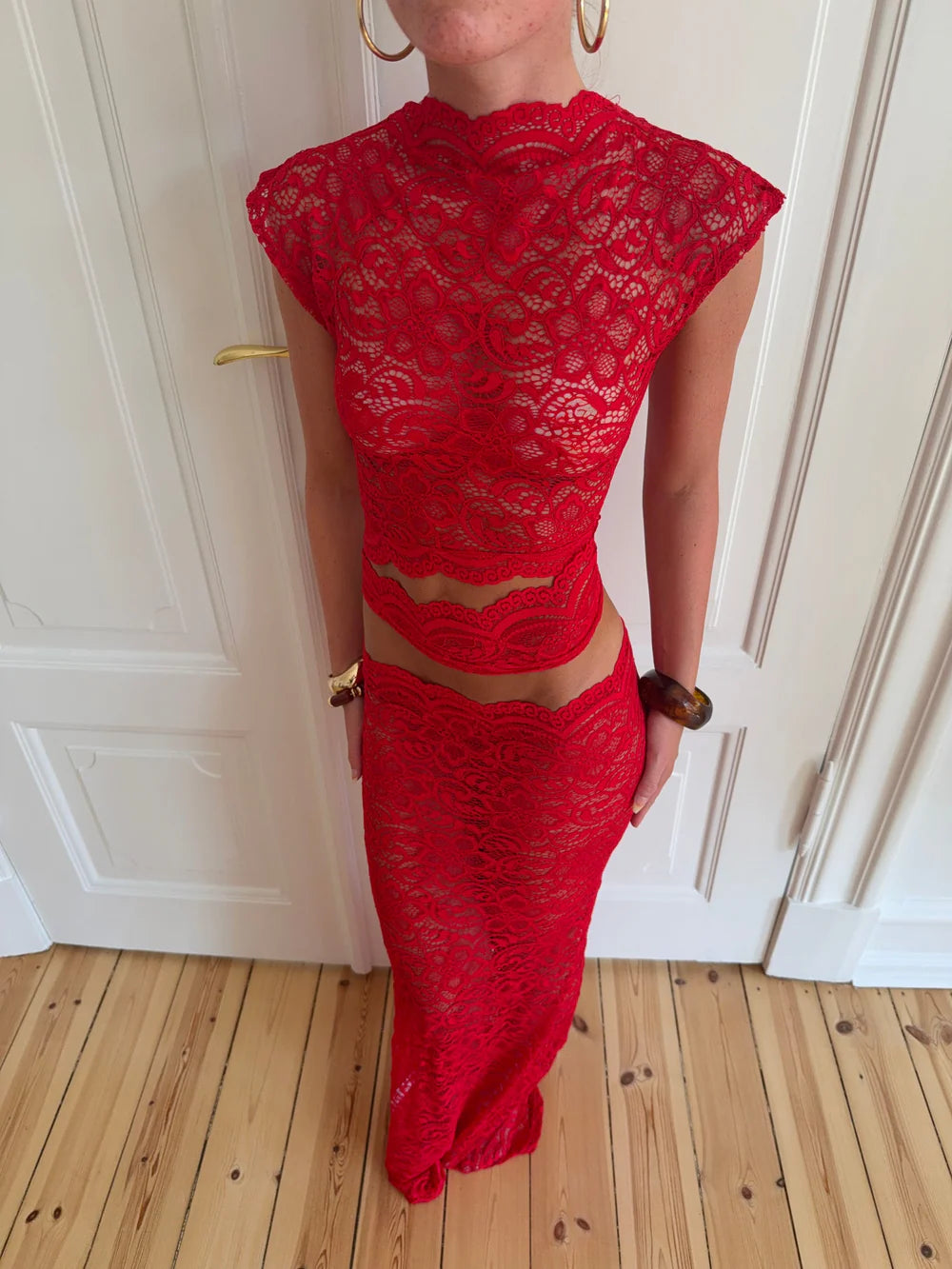 Lace Mock Neck Crop Top